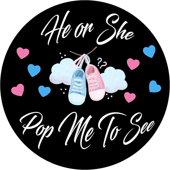 Gender Reveal Confetti Balloon Set, He or She Pop Me to See, 2 Pieces, Pink and Blue Baby Shower Decorations