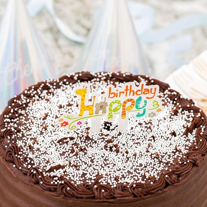 Restaurantware Top Cake 3.8 X 2.8 Inch Cake Toppers 10 Happy Birthday Cake Topper Inserts - Sturdy Assorted Animal Theme Multicolor Paper Cake Decoration For Kid's Birthday Parties