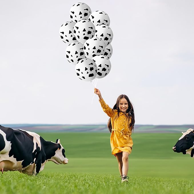 Cow Print Balloons, 30 Pcs Cute Cow Latex Balloons for Kids Party, Black White Western Cowboy Cowgirl Balloons for Boys Girls Farm Theme First Rodeo Birthday Baby Shower Party Decorations Supplies