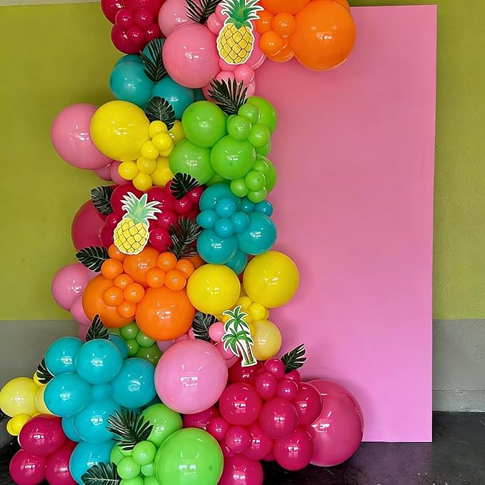 Tropical Balloons Arch kit, 131Pcs Hawaiian Summer Party Balloons Different Size with Hot Pink Green Orange Yellow Teal Blue for Tropical Hawaiian Party Decorations