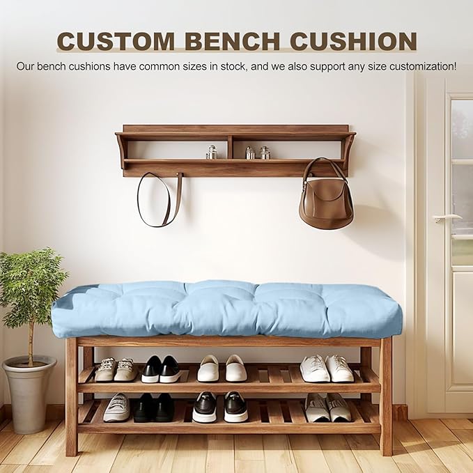 Bench Cushion 47 inches,Indoor/Outdoor Non-Slip Tufted Cushions, Premium Waterproof Linen, Soft Piano Sofa Cushions, High-Density Memory Foam(Grey Blue-47x19x4in)