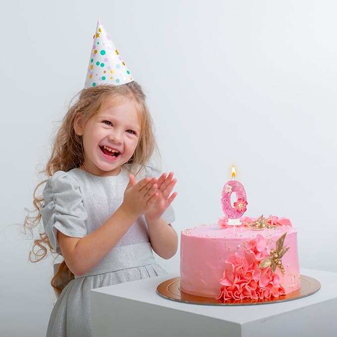 Pink Flower Birthday Candle,Number Birthday Candles for Cake, Ideal Birthday Parties Cake Decor, Wedding Anniversary and Other Celebrations (Number 0, Pink)