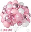 Pink Balloons, 60Pcs 12Inch Pink and White Balloons Include Macaron Pastel Metallic Pink White Confetti Balloons for Wedding Bridal Shower Baby Shower Birthday Party Decorations