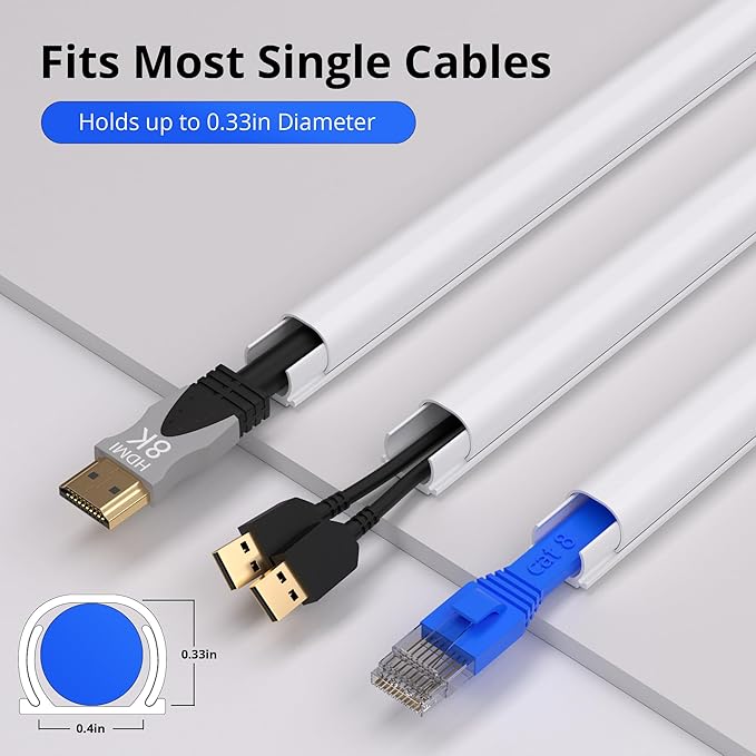 ZhiYo 142in Cord Covers for Wires on Wall, One Cord Hider, Self-Adhesive Wire Covers for Cords on Wall, Paintable TV Cable Hider, White Cable Management Raceway Channel, 10x L14in, W0.5in H0.4in