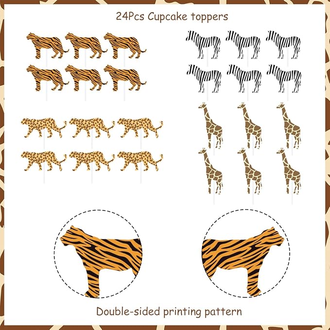 Sursurprise Two Wild Cake Topper Jungle Animals Cupcake Toppers, Safari Animal Second Birthday Decorations Zoo Themed 2nd Birthday Party Cake Supplies