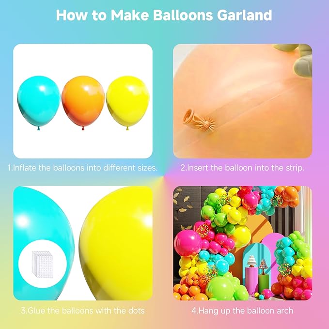 Tropical Balloons Arch kit, 131Pcs Hawaiian Summer Party Balloons Different Size with Hot Pink Green Orange Yellow Teal Blue for Tropical Hawaiian Party Decorations