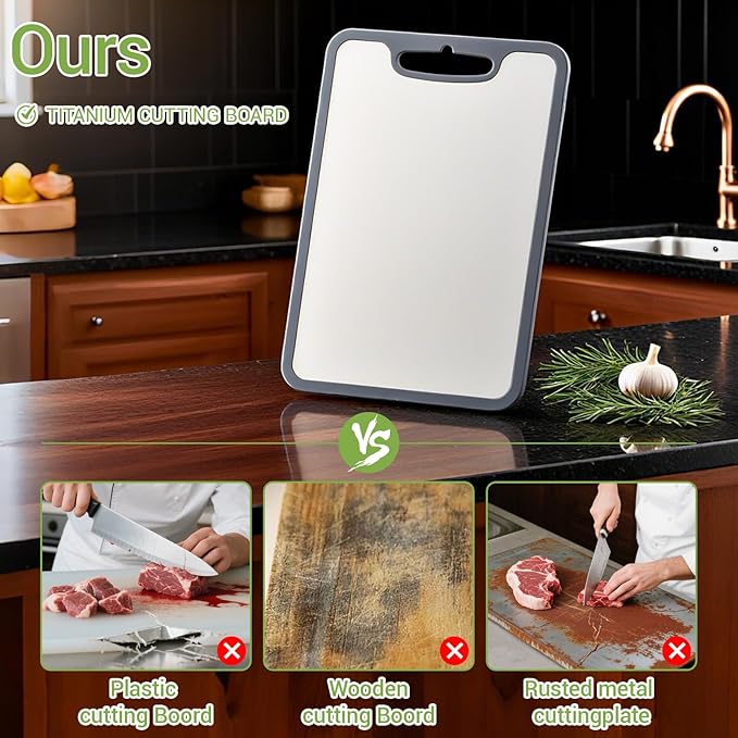 Titanium Cutting Boards for Kitchen & Camping,Metal Cutting Board,Silicone Edge for Non-Slip & Non-Cut,Built-in Handle,Long Lasting,Stain Resistant,Rust Resistant, Small(11.41''×7.87'')