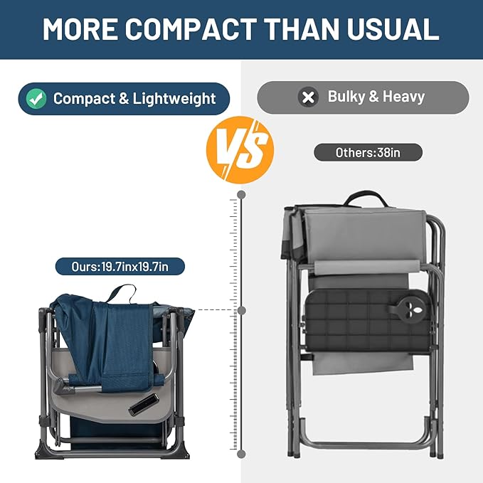 TIMBER RIDGE Aluminum Camping Directors Chair with Side Table Pocket, Portable Folding Chair, Heavy Duty Lawn Chair for Fishing Trip Picnic Concert Outdoor 400lbs, Navy