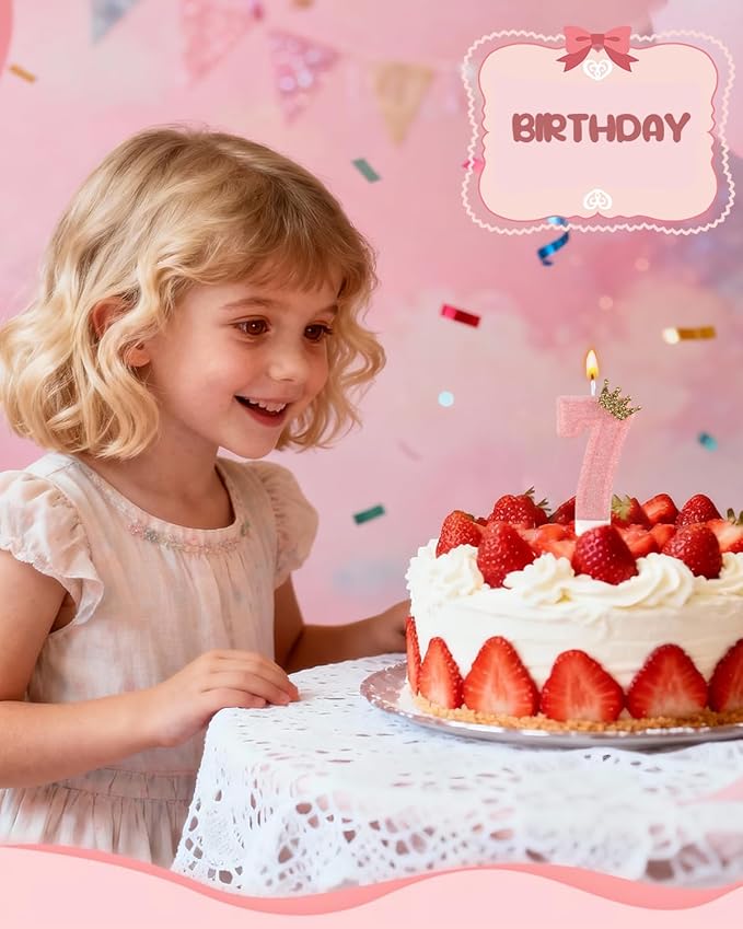 Birthday Candles for Cake, Pink Number Candles, Cake Candles with Cake Topper for Birthday Party Wedding Anniversary Celebrations (7 Candle)
