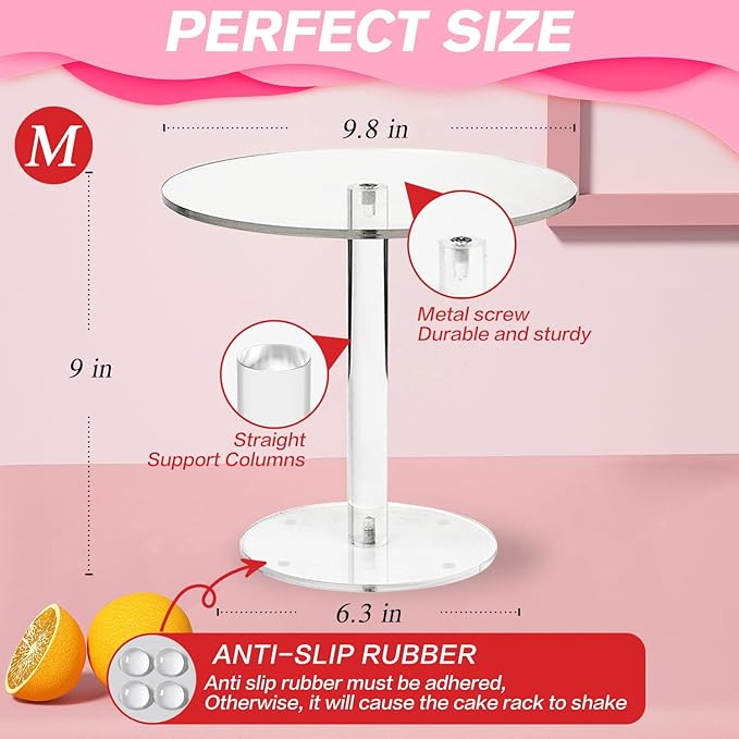 WILLSIN Acrylic Cake Stand, Round Cake Stands for Dessert Table, Clear Cupcake Stand for Birthday Party, Pastry Candy Pizza Display Riser for Wedding Event (Medium)