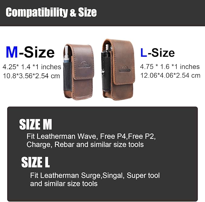 Topstache Multitool Sheath for Men - Belt Leather Multitool Holster - EDC Belt Organizer for Leatherman, Gerber - Magnetic Closure Multitool Pouch Fits Folding Tool, Darkbrown