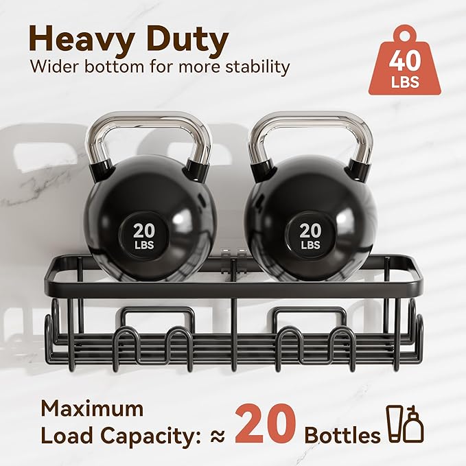 YASONIC Shower Caddy Adhesive 2-Pack, Rustproof Shower Organizer with Holder, No-Drill Shower Shelves for Inside the Shower, Large-Capacity Bathroom Organizers and Storage for Dorms & Renters, Black