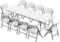 Elevon Folding Table Set with 10 White Folding Chairs,8 Feet Heavy Duty Fold-in-Half Utility Table Sets for Picnic, Event, Training, Outdoor Activities, at Home and Commercial Use