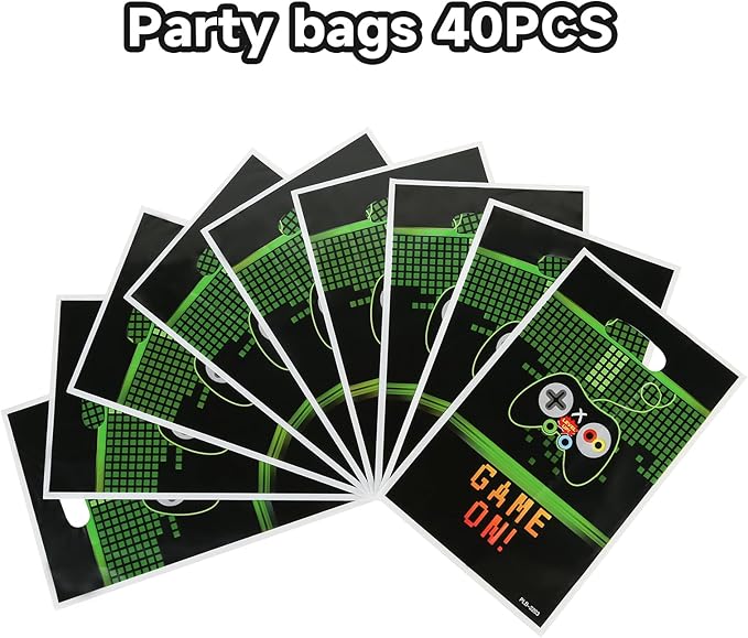 PintreeLand 40PCS Video Games Party Favor Bags, Game On Plastic Goodie Candy Treat Loot Gifts Bags for Video Game Themed Birthday Party Supplies Decoration