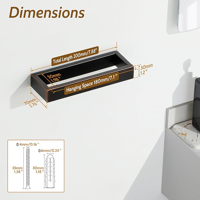 Sayayo Oil Rubbed Bronze Towel Bar for Bathroom, 8 Inch Hand Towel Holder Wall Mount Square Towel Ring SUS304 Stainless Steel Towel Rack