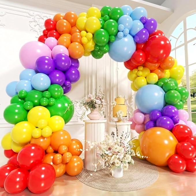 Rainbow Colorful Balloons Arch Kit, 131pcs Red Blue Green Yellow Party Balloons Garland with Different Size for Birthday, Baby Shower, Anniversary Party Decorations