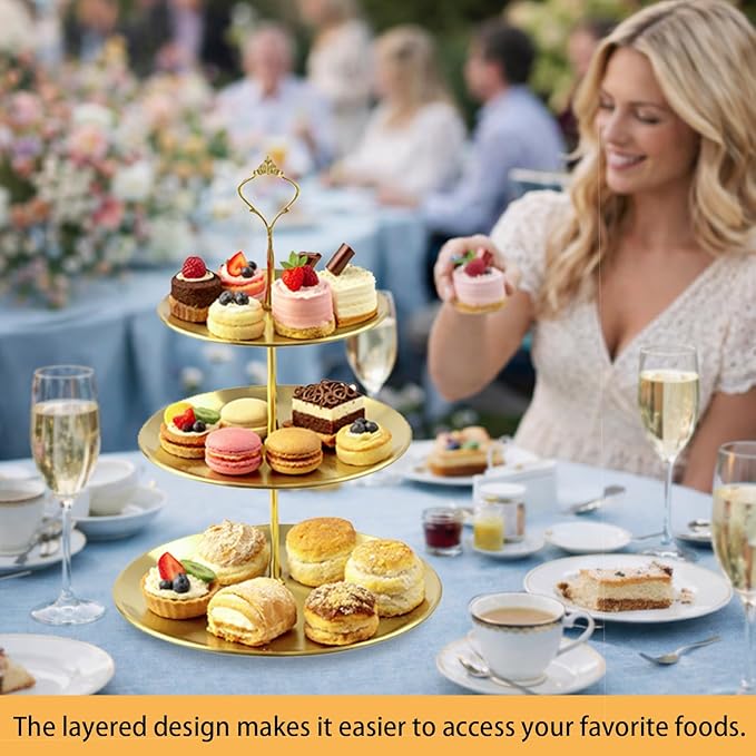 3 Pcs 3 Tier Stainless Steel Cupcake Stand, Gold Tiered Dessert Stand for Wedding, Birthday Party, Baby Shower, Tea Party, Graduation Ball (Gold)