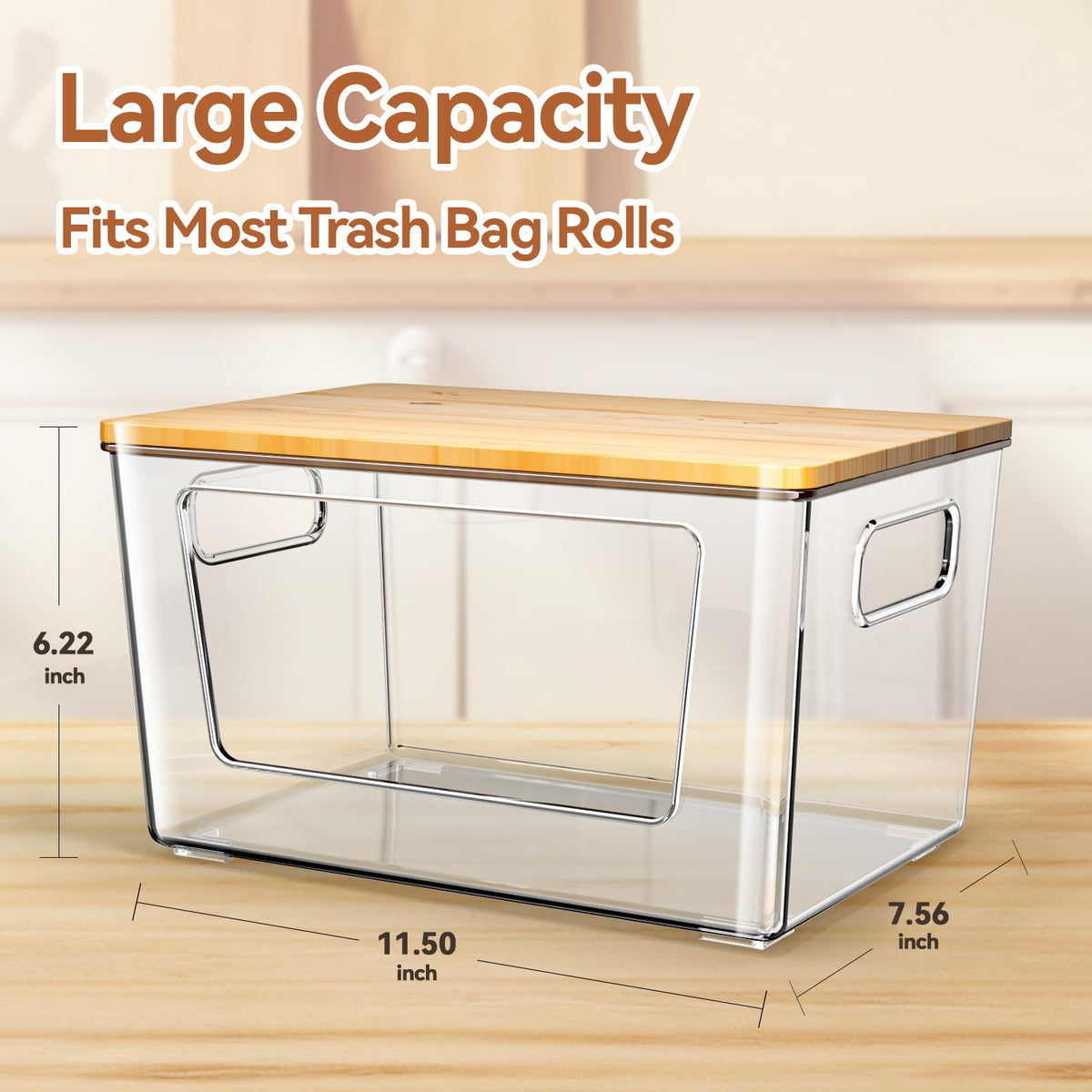 4 Pack Trash Bag Holder with Bamboo Lid Stackable Trashbag Dispenser