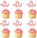 Ercadio 24 Pcs Oh Baby Cupcake Toppers Glitter Rose Gold Cake Topoper for Boy or Girl Theme Baby Shower Cupcake Picks Kids Birthday Party Cake Decorations Supplies