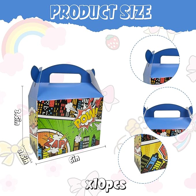 10PCS Super City Heroes Theme Party Treat Boxs Goodies Candy Gift Bags for Party Favor Boxes with Handles Perfect for Birthday Party Wedding Christmas Baby Shower