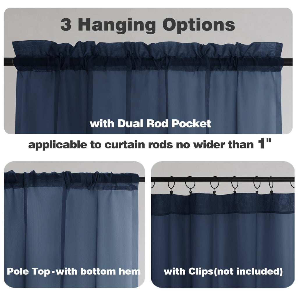 Navy Blue Sheer Curtains 78 Inches Long 2 Panels Set for Living Room (2 Count)