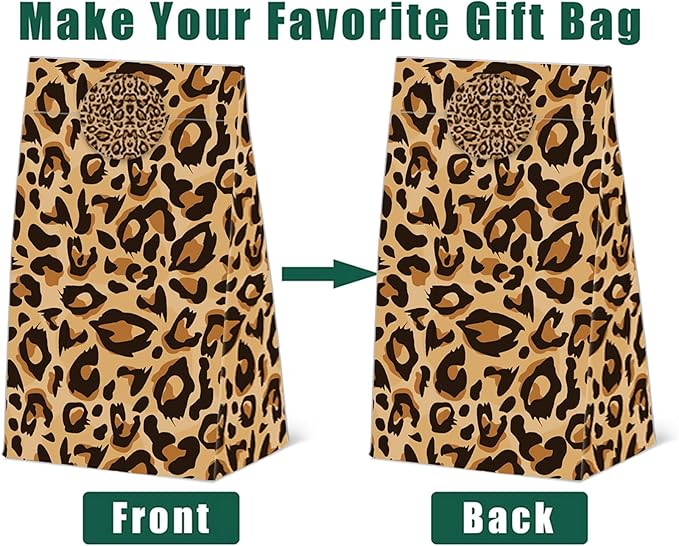 24 Pcs Animal Print Goodie Bags Wildlife Print Gift Bags with Stickers -Wild Life Animal Themed Birthday Party Favor Bags, Leopard Tiger Zebra Giraffe Pattern for Animal Themed for Party Decoration Supplies