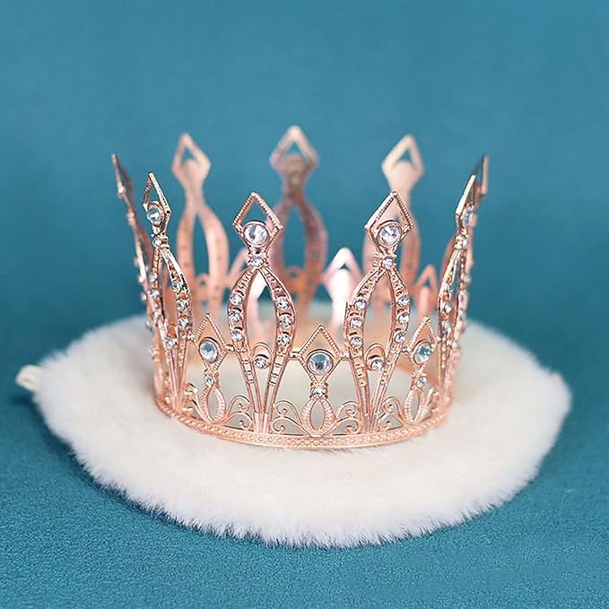 Crown Cake Topper Rhinestone Crystal Handmade Tiara Cake Decoration for Baby Shower Birthday Wedding Party Favors (Rose Gold)