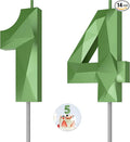 Number Birthday Candles(14 Candle Green) 3D Diamond Shape Number Happy Birthday Cake Candles for Birthday Party Wedding Decoration Reunions Theme Party