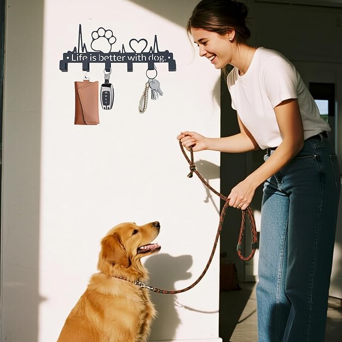 Key Holder Wall Mount with 6 Hooks, Dog Paw Key Rack Organizer for Entryway, Kitchen, Office - Rustproof, Waterproof - Easy Installation, Gift for New Homeowners - 9.8inch/25cm