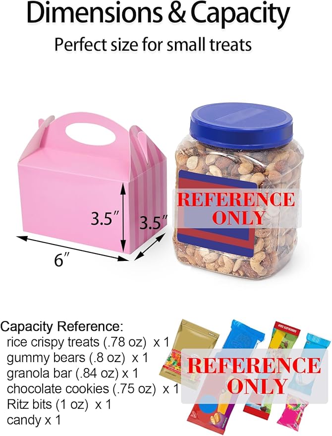 Happyhiram 25 Pcs Party Treat Boxes Pink for Girls, 6 Inch Valentines Candy Boxes Party Favors with Handle Paper Cookie Gift Bags Gable Boxes Snack Goodie Bags for Kids Unicorn Peppa Pig Barbie Theme Birthday Baby Shower Bridal Shower