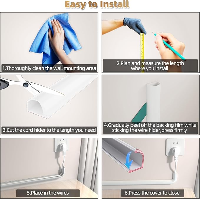 39" Side Open One Cord Hider (<1/4") for Wall Mounted Tv,Silicone Flexible Cable Cover to Hide Conceal Cords Along Wall,Wire Raceway Management Cable Concealer Channel,Electric Cord Organizer,White