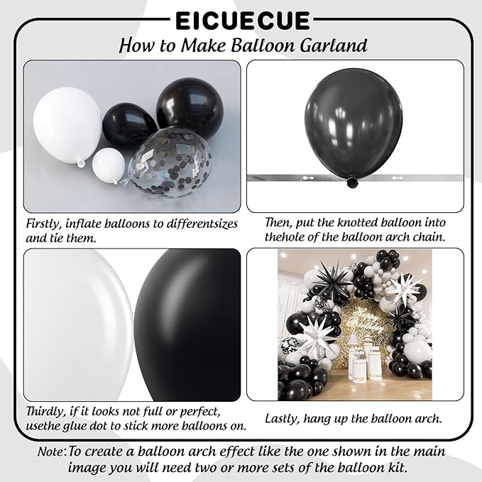 Black and White Balloons Garland Arch Kit with Stars 200Pcs - 5 10 12 18 22 inch Balloon and Confetti Latex Balloons for 2025 Graduation Birthday Anniversary New Year Theme Party Decorations