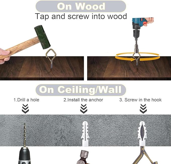 10 PCS Eye Screw Hooks for Hanging Heavy Duty with Safety Buckle.Metal Ceiling Hooks for Hanging Plants,Cup,Wind Chime,Bird Feeders,String Lights at Indoor&Outdoor,2.36 Inches Black