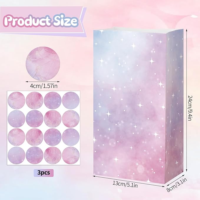 woric 36PCS Party Favor Bags with Stickers, Pink and Purple Goodie Bags for Girls Birthday Small Gift Bag for Kids, Baby Shower, Wedding, Mermaid Party Favor Supplies