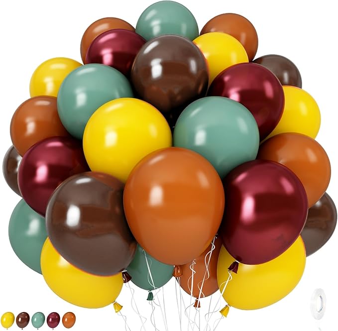 Safari Balloons, Burnt Orange Terracotta Mustard Yellow Burgundy Sage Green Coffee Brown Autumn Fall Color Balloon for Thanksgiving Harvest Baby Shower Woodland Dinosaur Birthday Party Decoration
