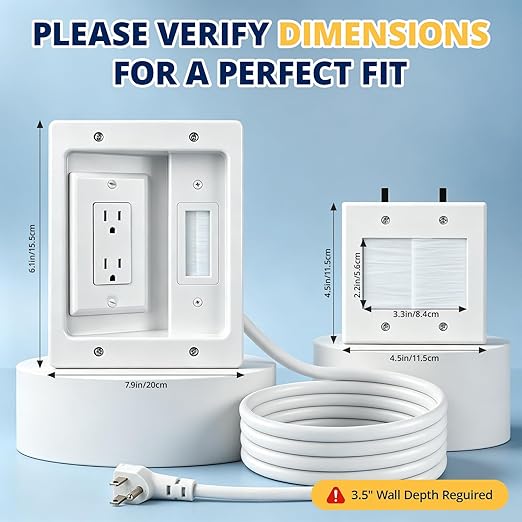 in Wall Cable Management Kit, TV Cable Hider Wall Kit, Hide Messy Wires, Recessed Outlet Box with 9.8FT Cord for Wall Mount TV, Home Theater, Cords Organizer, Living Room, Family Room, Office
