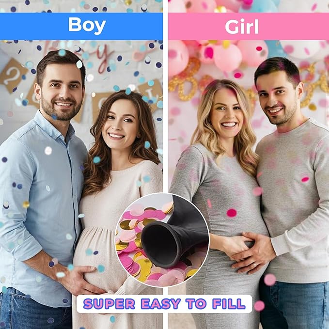Gender Reveal Confetti Balloon Set, He or She Pop Me to See, 2 Pieces, Pink and Blue Baby Shower Decorations