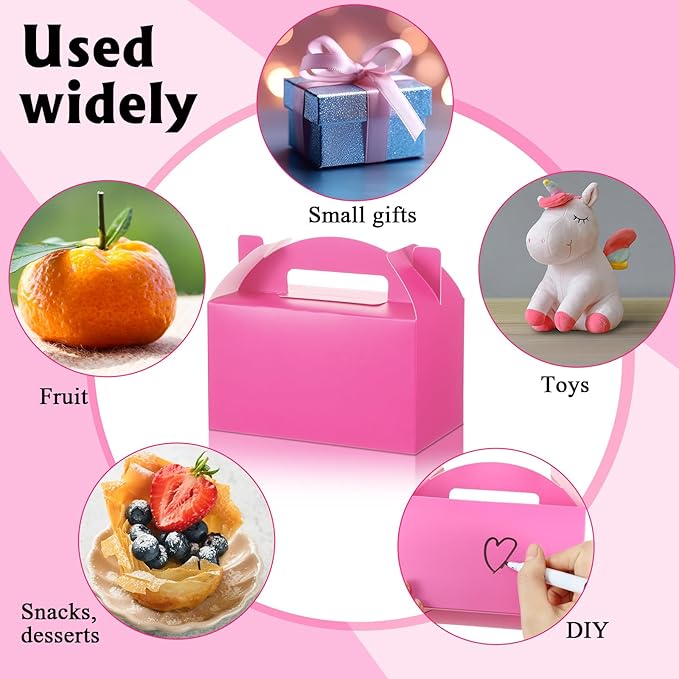 Skyygemm 24 Pcs Graduation Party Favor Gable Boxes Colorful Paper Treat Goodie Candy Cake Gift Box for Summer Birthday Wedding Party Decorations, 6 x 3.5 x 3.5 Inch(Hot Pink)