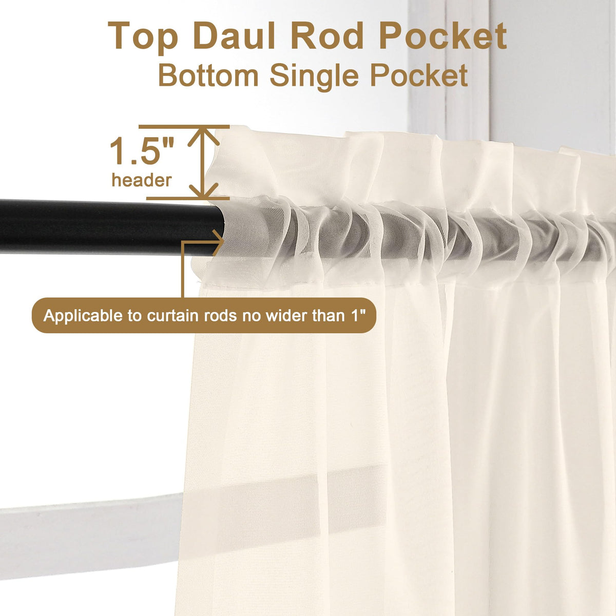 Cream Sheer Valances for Windows 2 Pack (2 Count)