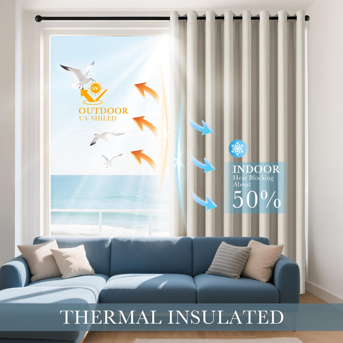 Cream Window Curtain Panels 40 inch Length (2 Count)