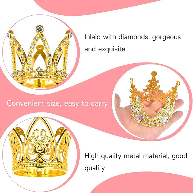 30 Pcs Crowns for Flower Bouquets, Gold Crown Cake Topper, Mini Crown for Flower Bouquet, Pearl Tiara Princess Gold Crown for Wedding Baby Shower Birthday Girl Lady Bridal Party Cake Decor 3 Style