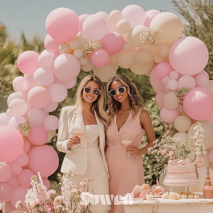 SUWEN 153Pcs Pink Balloons Arch Kit Garland Different Sizes of 18 10 5 Inch Light Pink Balloons Birthday Decorations Includes Pastel Pink Sand White Latex Balloons for Wedding Party
