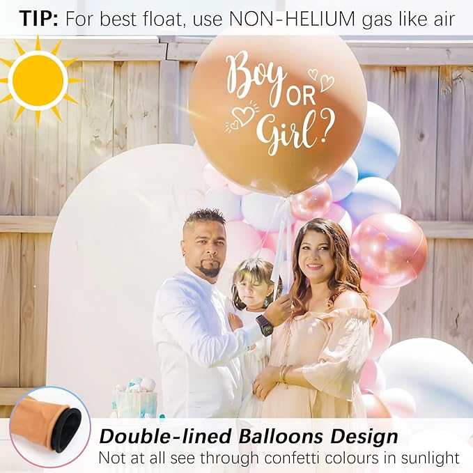 36Inch Gender Reveal Balloon, Gender Reveal Ideas Neutral Boy or Girl Balloons with Pink Blue Confetti for Revelacion de Sexo de Bebe