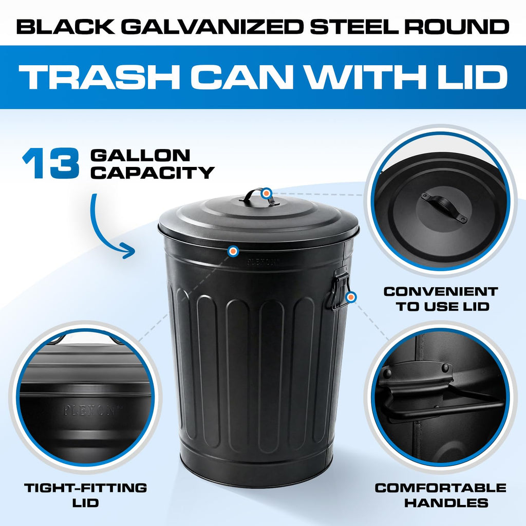 Metal Trash Can with Lid 13 Gallon (3 Count)