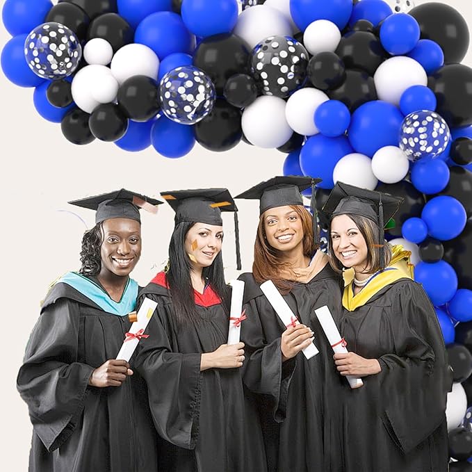 Royal Blue Black Silver White Balloon Arch Garland - Blue, Black, White Metallic Silver Confetti Balloons Video Game Balloon for Birthday Graduation 2026 Prom Party Decorations