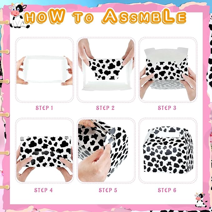 Epakh 24 Pack Cow Party Favor Treat Boxes Candy Treat Present Boxes Cow Print Gift Bags Farm Goodie Boxes for Birthday Wedding Party Supplies Decoration Baby Shower