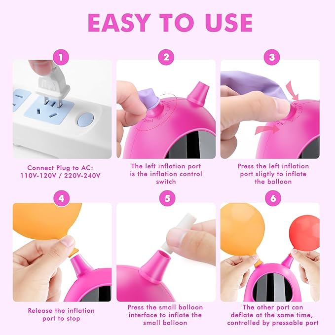 Balloon Pump Electric, SPLAKS Balloons Inflator Air Pump Portable Balloon Blower for Garland Arch, Party Decoration