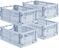 HUUSMOT 4-Pack Small Pastel Plastic Storage Baskets, Collapsible Crates for Organizing, Space-Saving Mini Bins for Classroom, Kitchen, Office, Bedroom (Blue, 9.8" x 6.5" x 3.8")