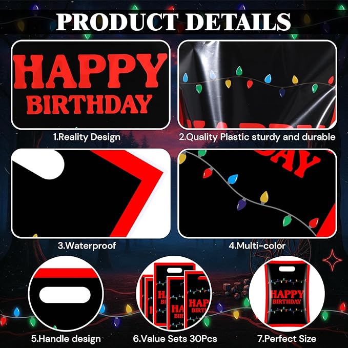 Eccliy 30 Pcs Strange Themed Party Favor Bags Retro Scary Colorful Light Bulbs Party Decorations Retro Scary Neon Glow Spooky Themed Bags for Birthday Supplies