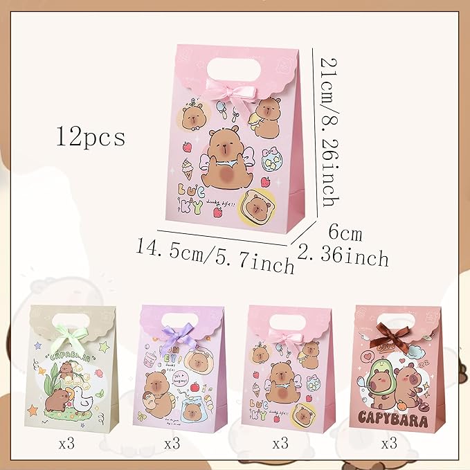BACH AND BOOZY 12PCS Capy Party Favor Bags Capy Goodie Gift Treat Bags Capy Birthday Capy Boxes for Birthday Party Supplies